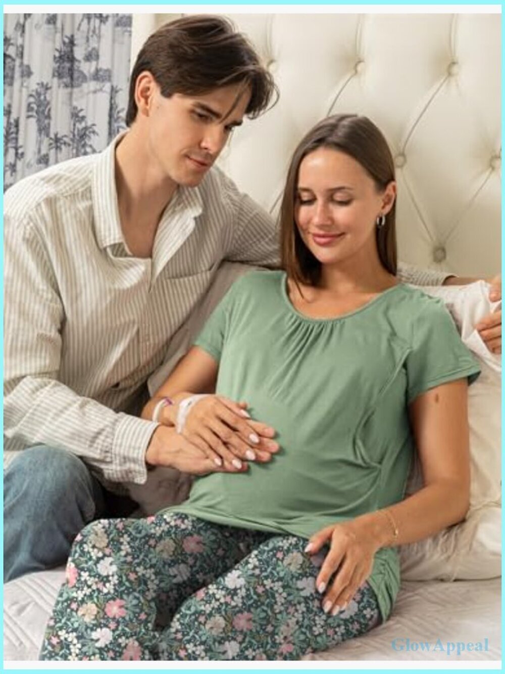 Maternity Nursing Pajama Set Medium Rayon Short Sleeve 3 Piece PJS - Picture 2 of 7